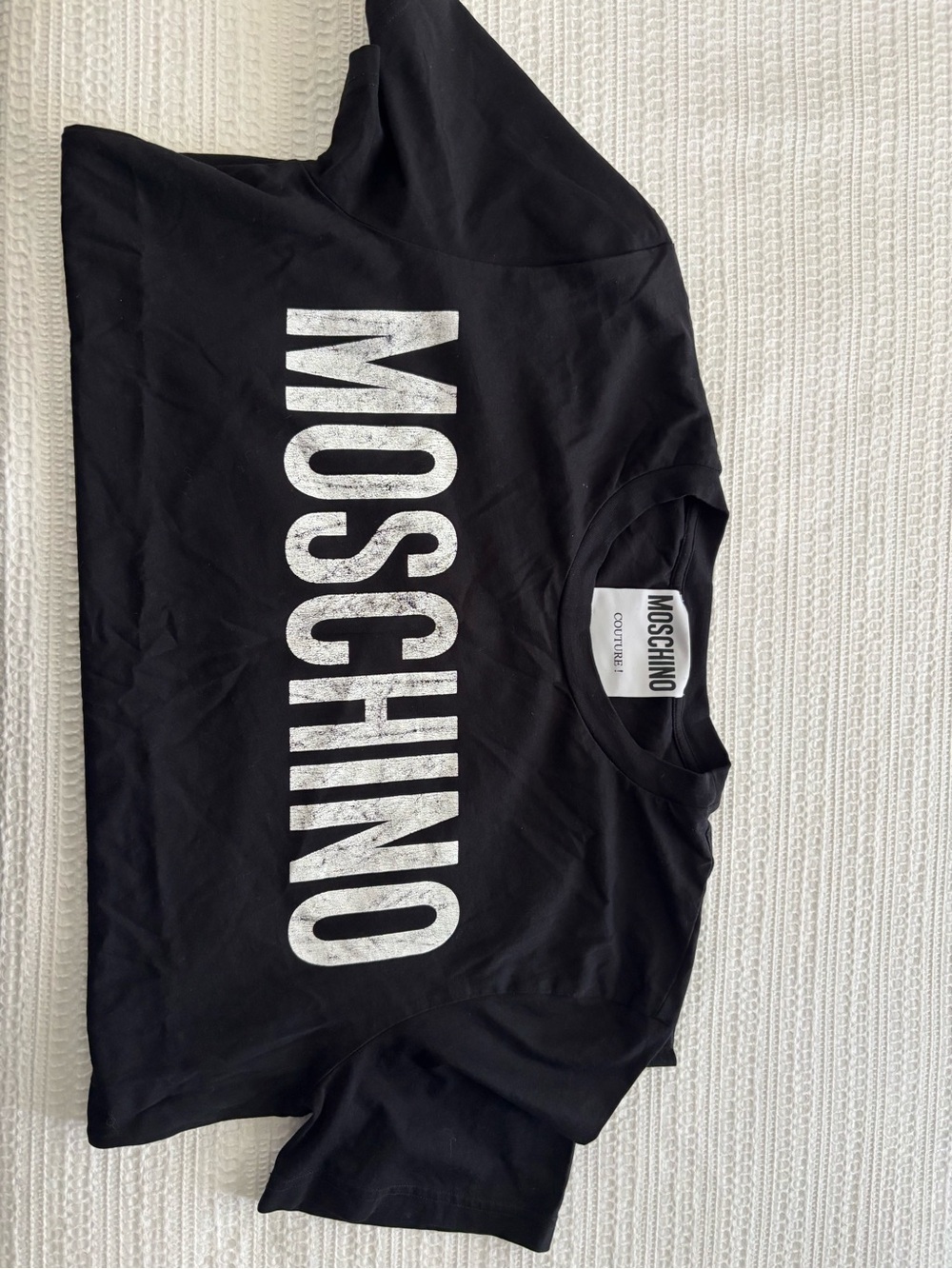 Moschino Black T-Shirt with White Label and Print